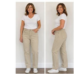 St. John’s Bay Khaki Straight Leg Jeans Size 14 Tan Denim Casual Pants